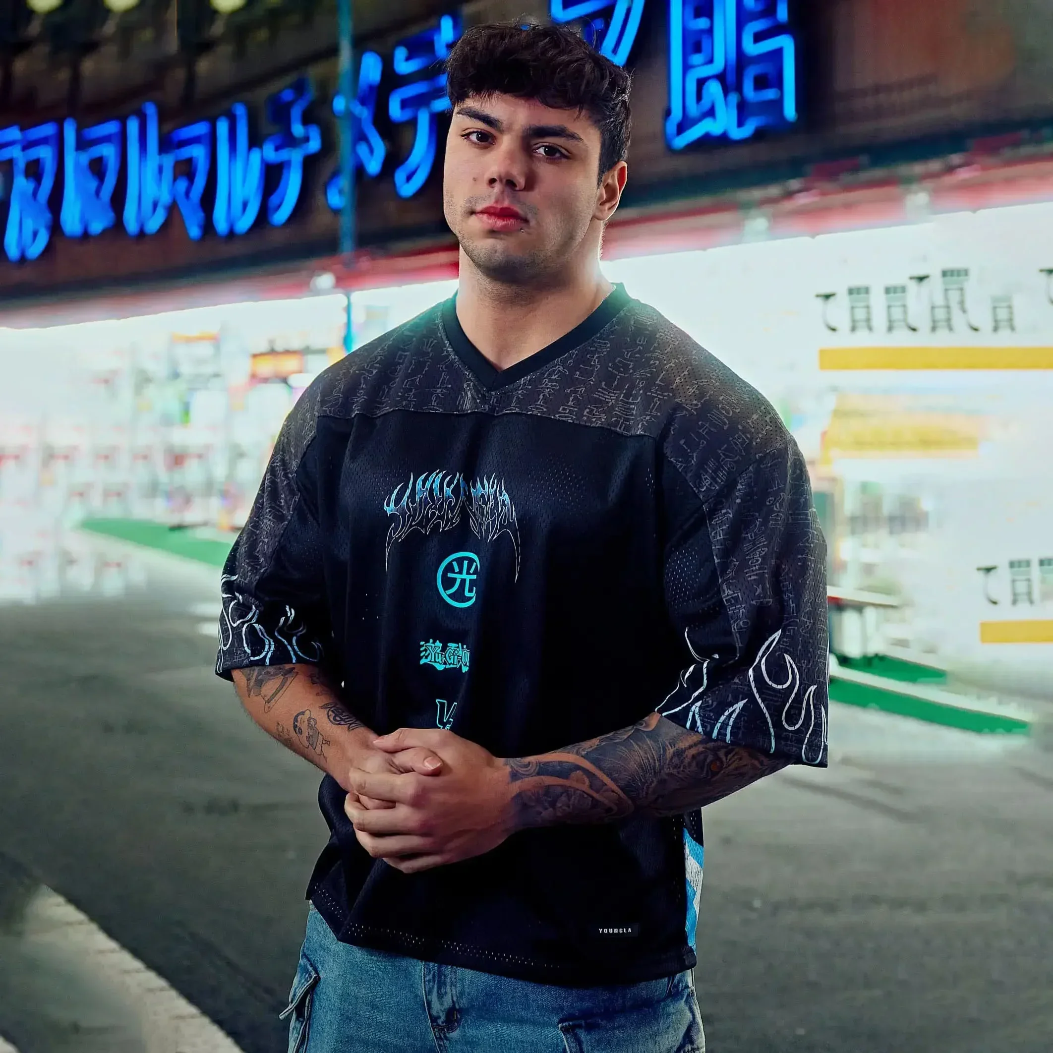 

YA Trendy Brand Oversized T-shirt Street Leisure Quick Drying Breathable Large Mesh Shirt Animation Graphic Tee Short Sleeve Top