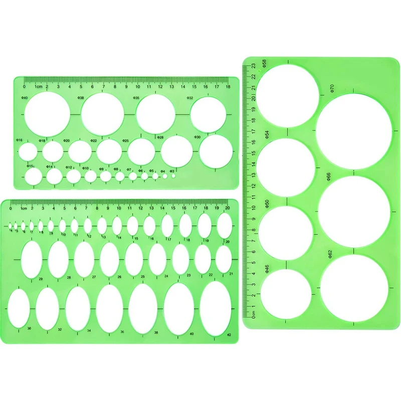 3 PCS Circle Template Plastic Circle And Oval Templates Measuring Templates Rulers Digital Drawing For Office And School