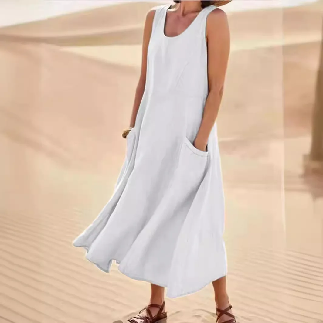 Summer Svel Damen-Rock aus Baumwollleinen, Dr. Midi-Länge, schlicht, bezaubernd, locker, vielseitig, A-Linien-Rock mit hoher Taille