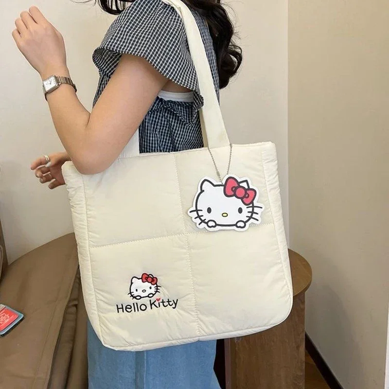 Sanrio Tas Nieuwe Donzen Doek Schoudertassen Cartoon Kuromi Hello Kitty Make-up Tas Cinnamoroll Handtassen Hoge Capaciteit Opbergzakken