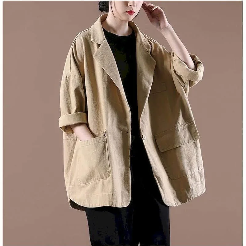Blazer für Frauen Langarm Casual Jacken Koreanischen Stil Outer Vintage Übergroßen Solide Maßgeschneiderte Kragen Mäntel Frauen Tops