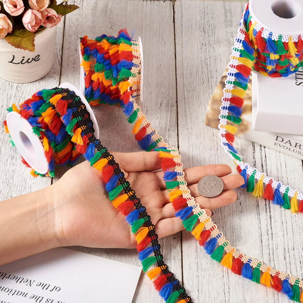 30 Yards 7/8 inch Polyester Tassel Fringe Trimming Colorful Wide Sewing Lace Ribbon for DIY Earrings Jewelry Clothing Makings