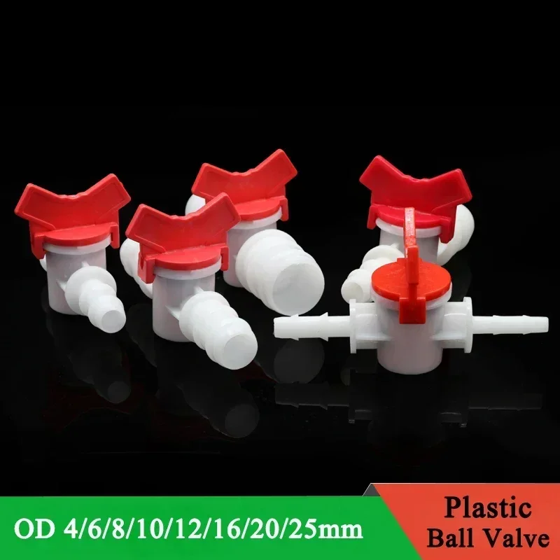 1Pcs Platics 4mm 6mm 8mm 10mm 12mm 16mm 20mm PVC Hose Barb Two Way Plastic Ball Valve Aquarium Garden Micro Irrigation Connector