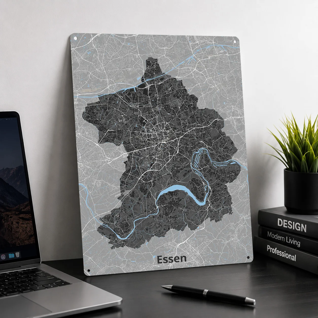 Map of Essen Home Decoration Gaming Germany 3D Printed Texture Poster Personalized Wall Art Retro Metal Tin Signs for Interior