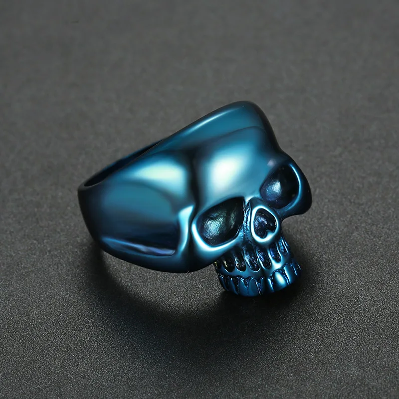 Megin D Stainless Steel Titanium Vintage Punk Color Skull Simple Ins Hip Hop Rings for Men Women Couple Friends Gift Jewelry Ane