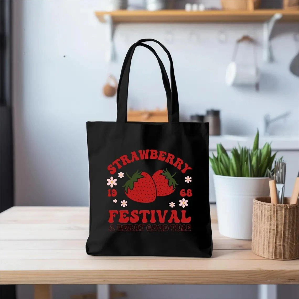 Feeling Berry Good Tote Bag, Retro Strawberry Tote Bag, Strawberry Vibes,Strawberry Festival Totes,Cute Strawberry Totes  Bag