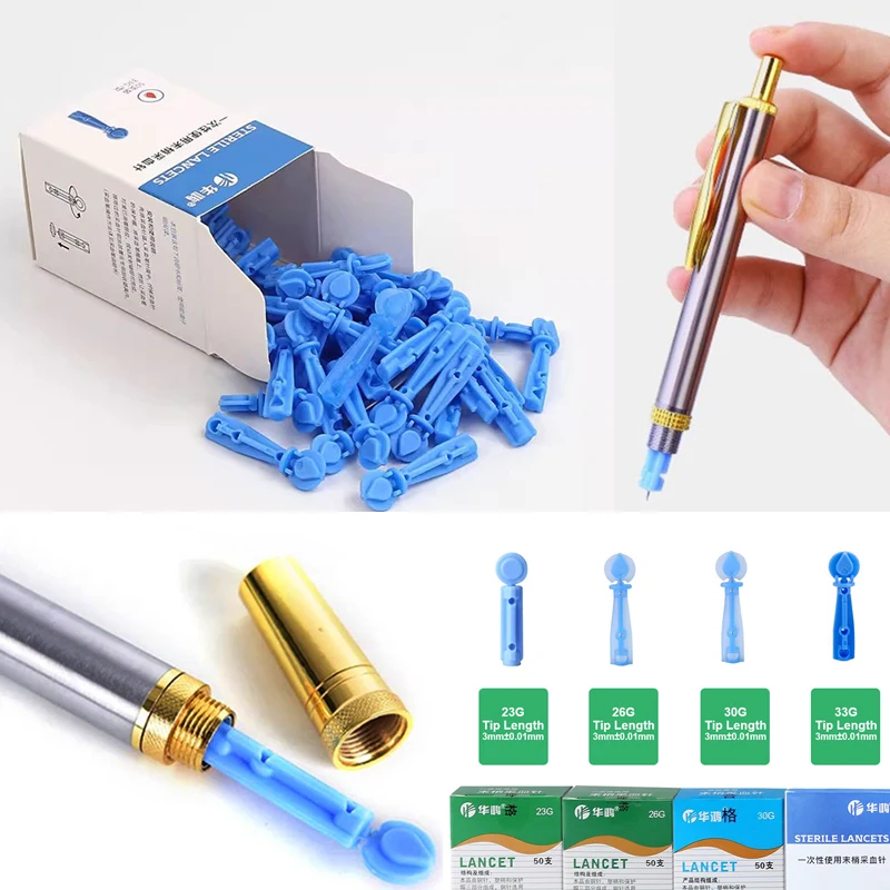 Blood Sampling Glucose Test Pen Disposable Needles Sterile Drain Blood Collect Medical Tools Lancet Pen