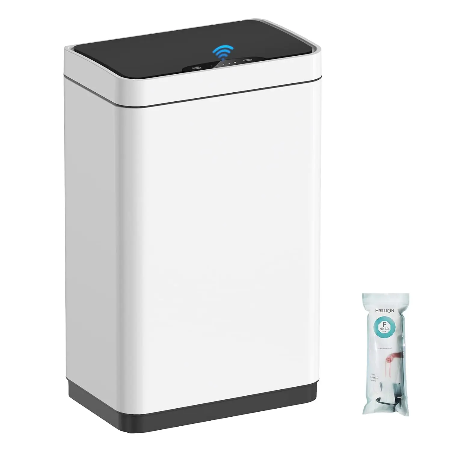 15 Gallon Touchless Motion Sensor Trash Can | Rectangular whtie smart garbage can with lid, automatic touchless design