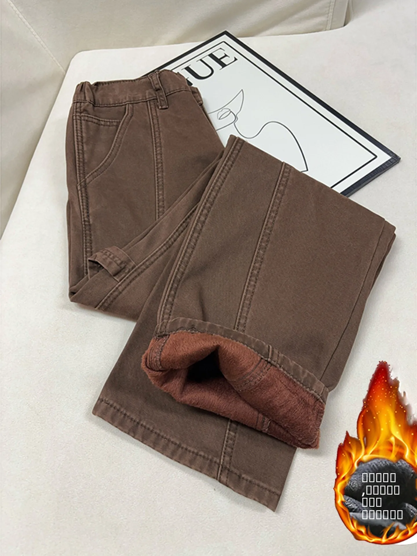 

Мужские джинсы American Sle Slanted Cut Brown Knife, осенне-зимние, утепленные, из чистого хлопка, прямого кроя