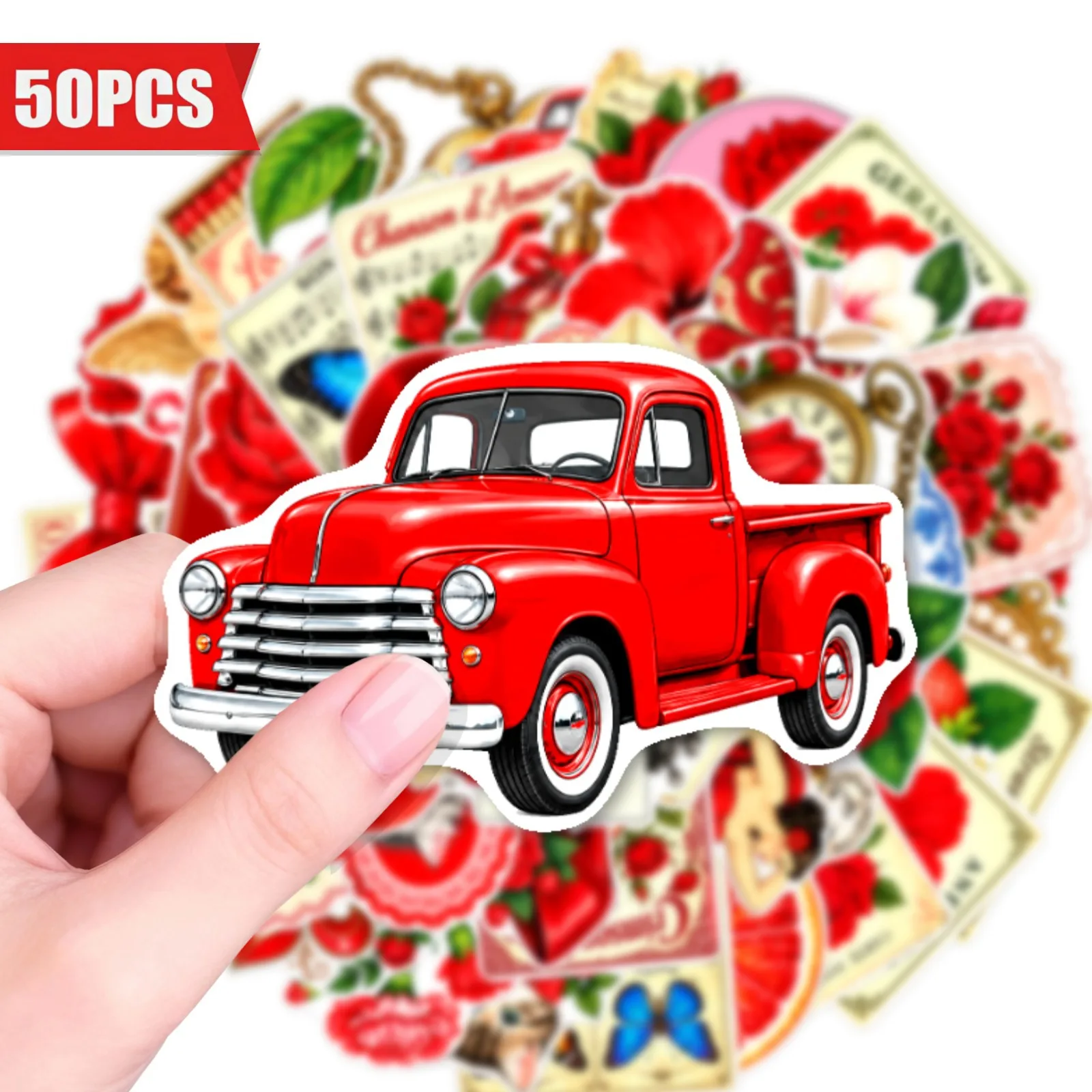 50 PCS Retro Romantic Crimson Love Letter & Rose Stickers Hand Account Collage Women Decorate Waterproof Decals