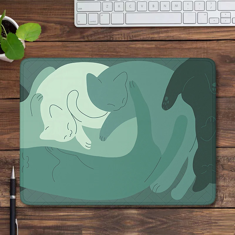 Green Desk Mat Nature Mouse Pad Cute Cats Small Mouse Pad Gaming Accessories Keyboard Mat Kawaii Mousepad Computer Pad
