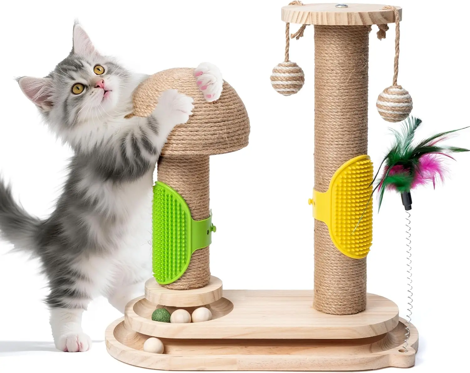 

Cat Scratching Post Interactive - 5-in-1 Kitten Scratch Post Self Play Toy, Vertical Scratcher and Self Groomer for Indo