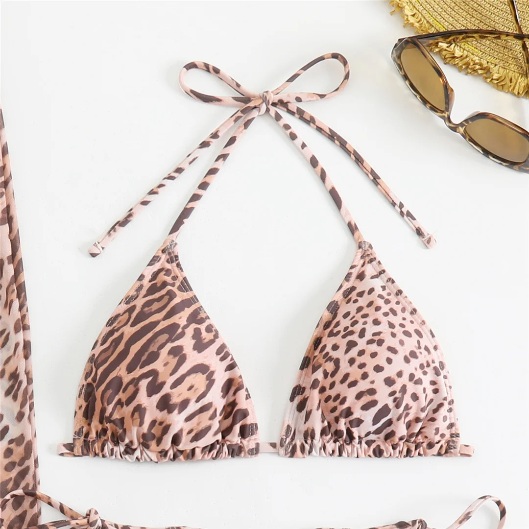 Leopard-Muster mit Rock, Neckholder-Bikini, Damen-Badebekleidung, dreiteiliges Bikini-Set, Badeanzug mit Trägern, Badeanzug, Schwimmbekleidung V7014 – Detail 9