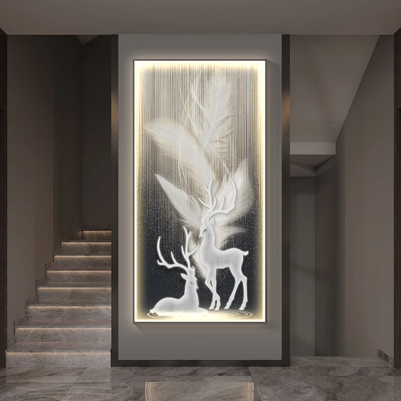 Modern Light Luxury Entrance Luminous Decoration Painting Vertical LED Hanging Painting Corridor High-end Wall Lamp Painting