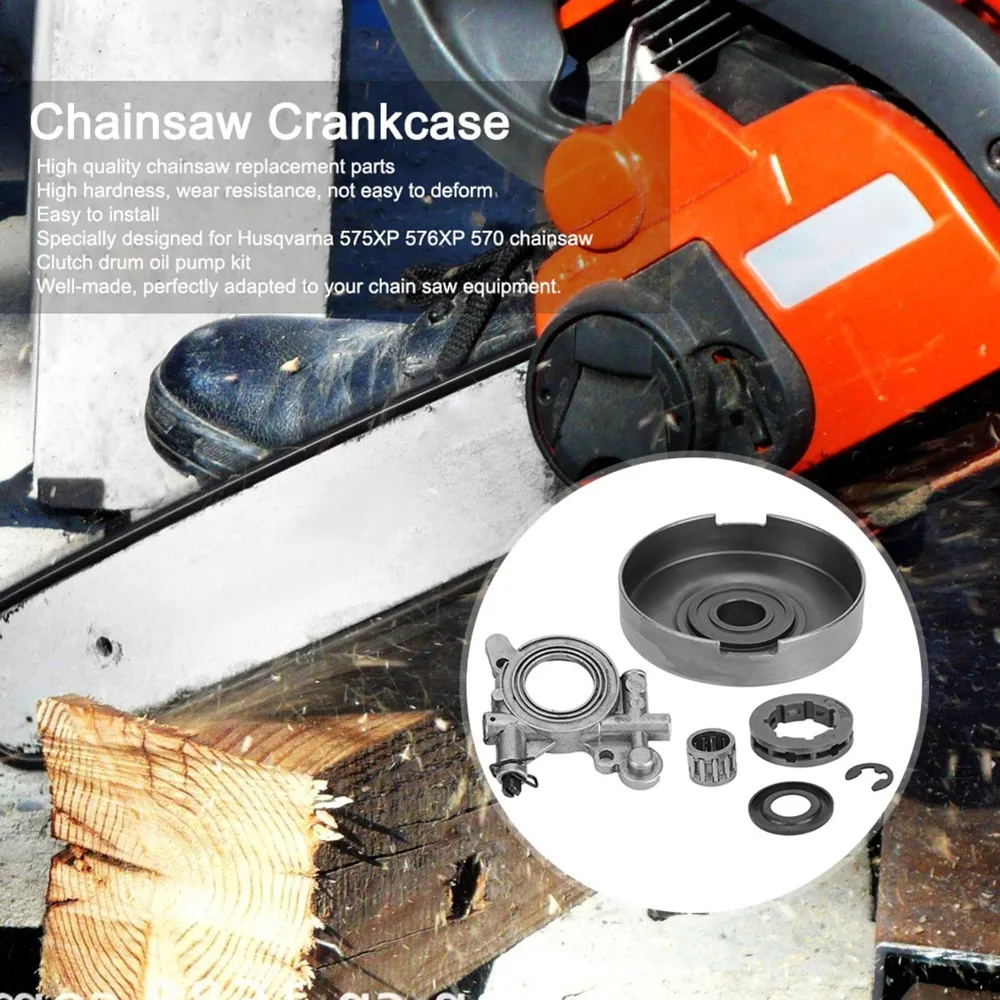 Silver Clutch Drum Oil Pump Kit Round Zinc Alloy Chainsaw Clutch Drum Compact for Husqvarna 575XP 576XP 570 Chainsaw
