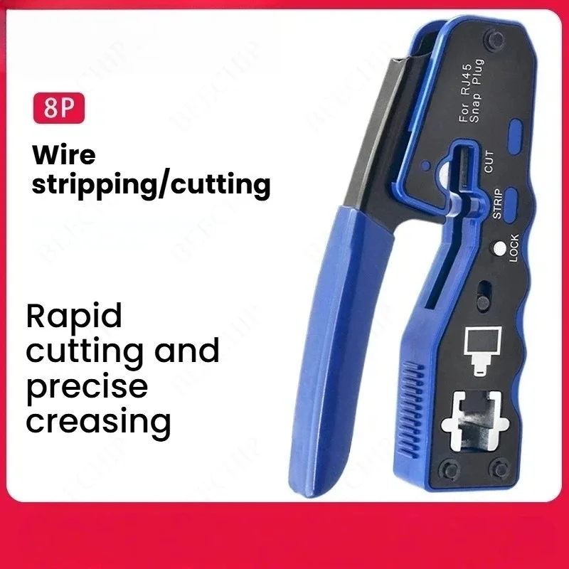 RJ45 8P Pass Through Crimper Tool, Ethernet Network Cable Cutter Stripper Crimping Pliers for Cat5e Cat6 Cat6A Cables