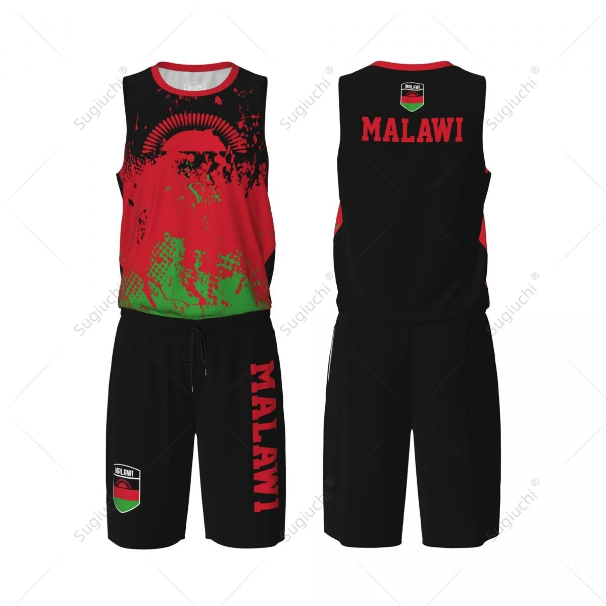 Team-up Malawi Flag Grain Men Basketball Set Shirt & Pants Sleeveless Custom Name Nunber Exclusive