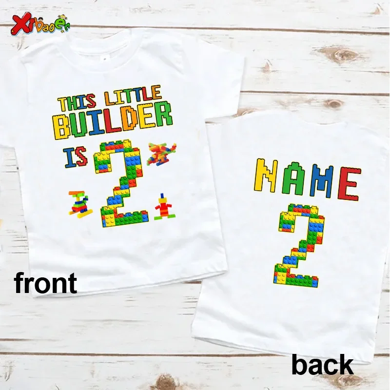 Custom NAME Birthday Shirt Boy TShirt Toddler Baby Kids Clothes Building Blocks Bricks Personalized Birthday Shirts Gift Fashion