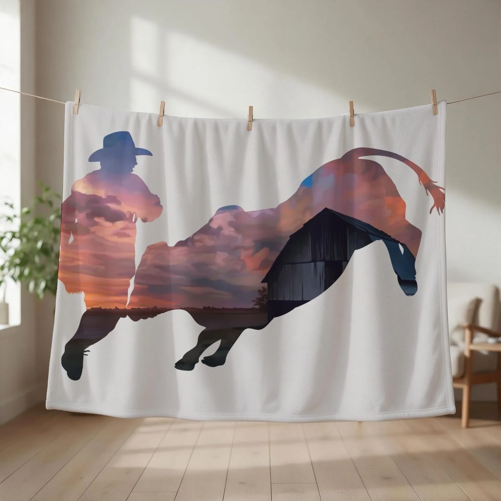 Rodeo Clown 1: Farm Sunset Throw Blanket Stuffeds Quilt Bed Luxury Thicken Blankets