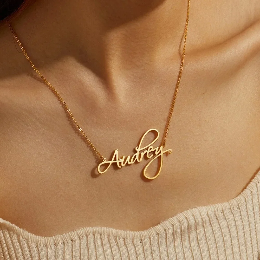 Custom Name Necklace for Women Personalised Cursive Letter Pendant Stainless Steel Jewelry Men Chain Choker Collar 2025