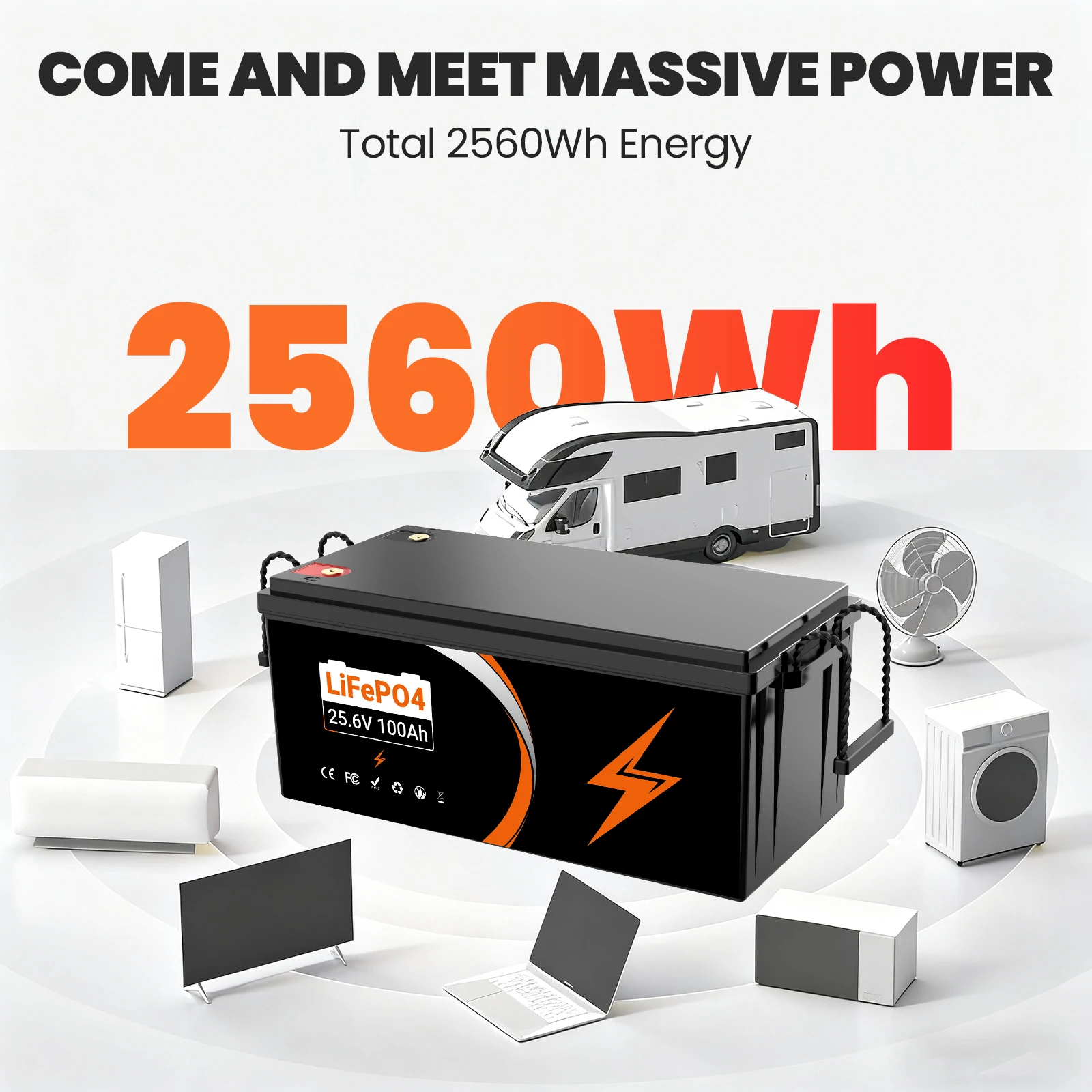 

12v100AH LifePo4 Battery Lithium Pack Built-in BMS Rechargeable Battery for 1800W Motorcycle/Trike/Go-Kart Without Charger