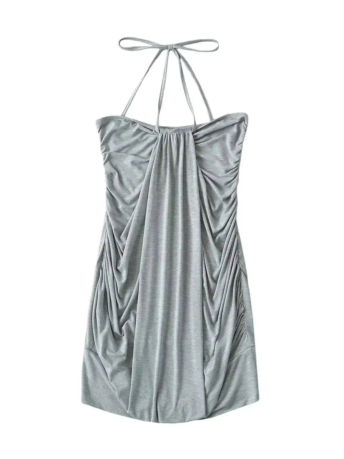 Spicy Girl Lace Up Neck Wrap Hip Dress Elegant For Women's 2024 Summer New Draping And Waist Closing Lantern Dress Summer C2QU