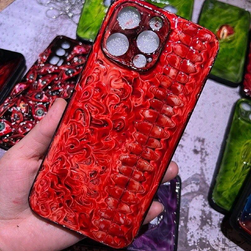 

4132 Original 3D Handmade Mobile Phone Case Bloody Cthulhu Style Horror Teeth Dark Gothic Art Mobile Phone Case Custom Gift