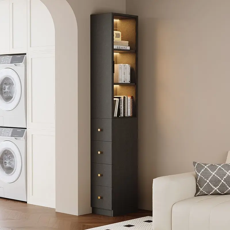 Clamped glass bookcase, locker with glass door, sofa side cabinet, side cabinet, ultra-thin side cabinet, narrow slit pull-out