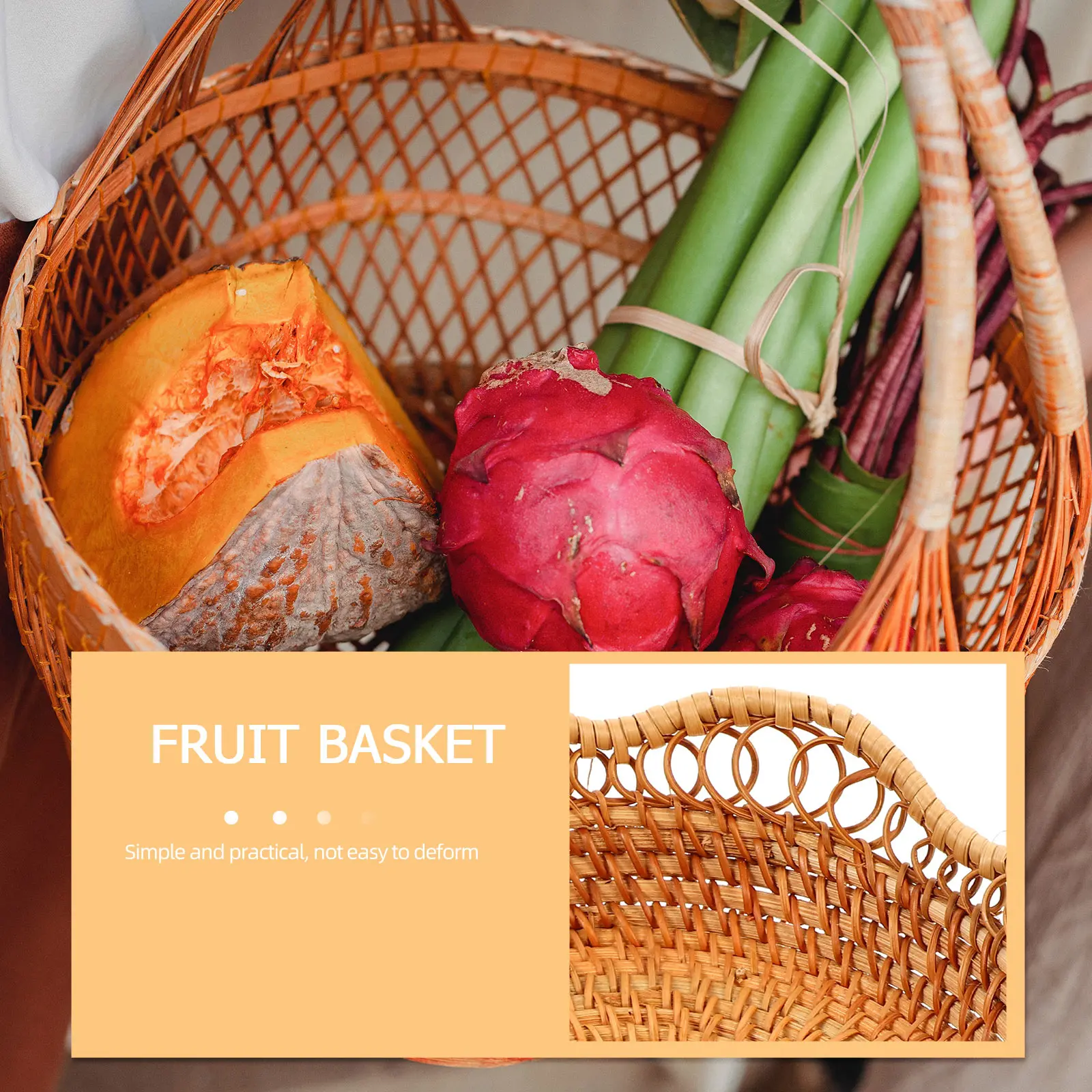 

Round Rattan Fruit Bowl 22CM Shallow Woven Basket for Home Kitchen Party Easy Cleaning Snacks Storage Display ganizer