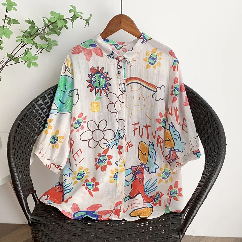 

plus Size Women's Shirt Summer New Loose Short Sleeve Fashionable Luxury Feel Commute Style Floral Pattern Button up Top