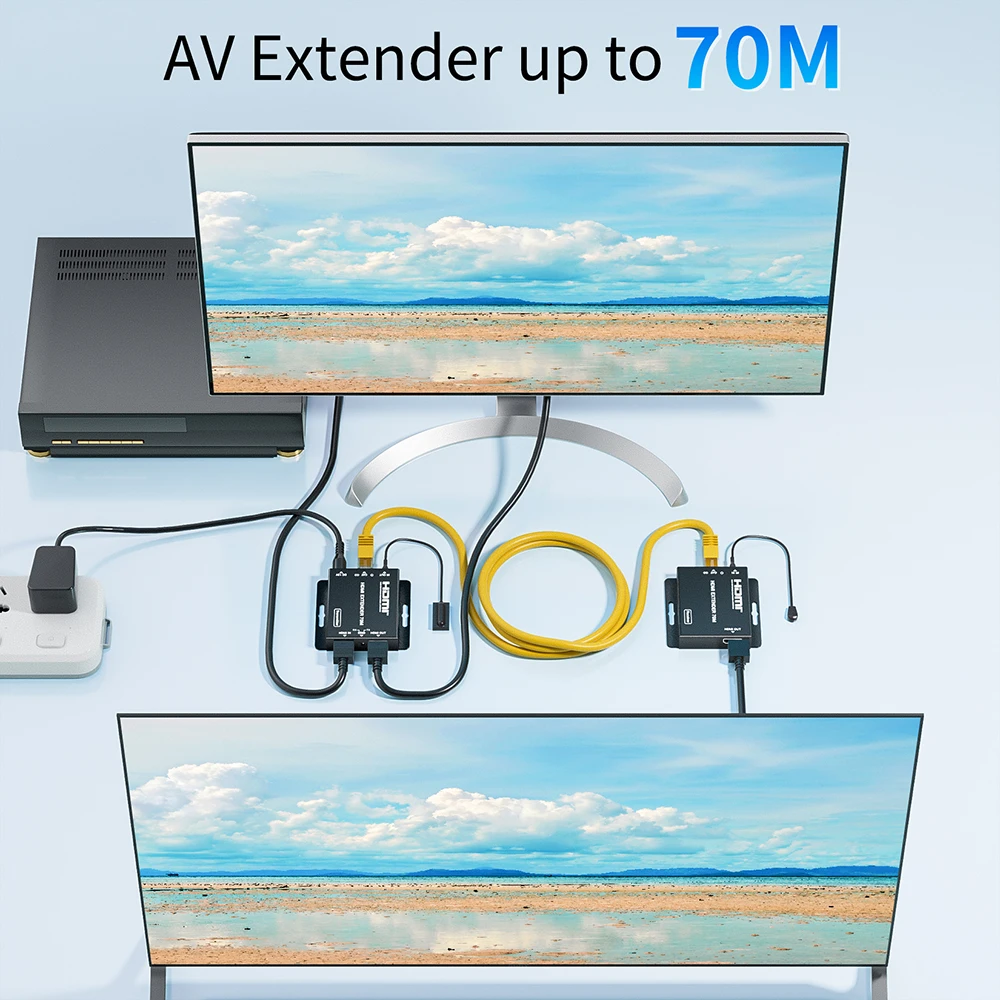 4k HDMI Extender über Cat6/7 Kabel bis zu 70m 230ft HDMI 4K Extender mit IR und HDMI Loop Out für HDTV Apple TV PS4 PC