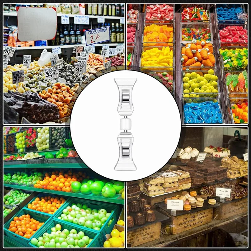 Clear Double Sided Sign Clips, Display de sinal, Mini Clip, Clear, Holder, Plástico, Tag, Merchandise, 50 Pcs