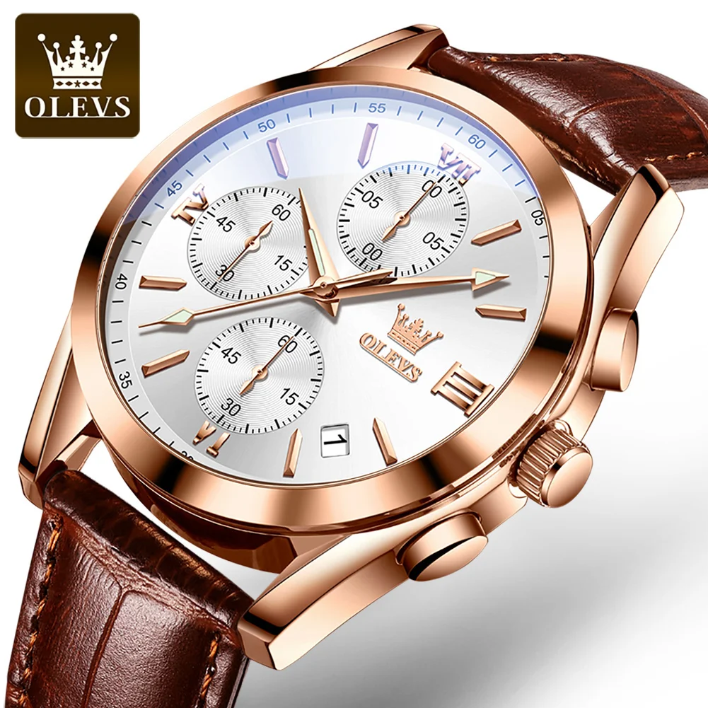 

OLEVS Luxury Men's Watches Waterproof Luminous Quartz Wrist watch Leather Date Sports Top Brand Male Watch for Men Relogio 2872