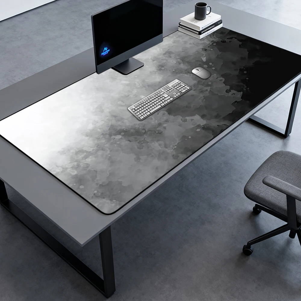 Monochrome Desk Pad Ink Table Mat Large Deskmat Gaming 140x60 Playmat Black White Mousepad Texture Nonslip Full Desk Accessories