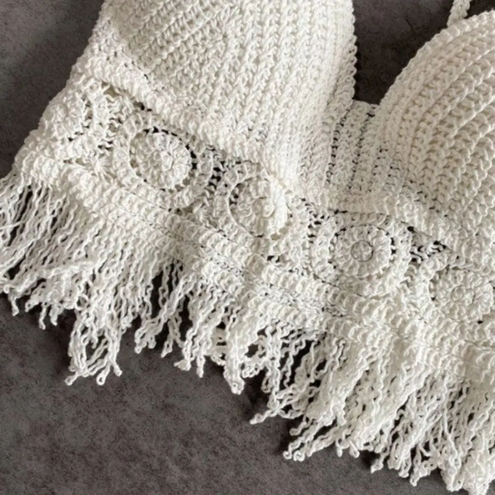 with Chest Pad Hollow Out Short Tank Top Tassel Embroidery Women Underwear Summer Beach Halter Top