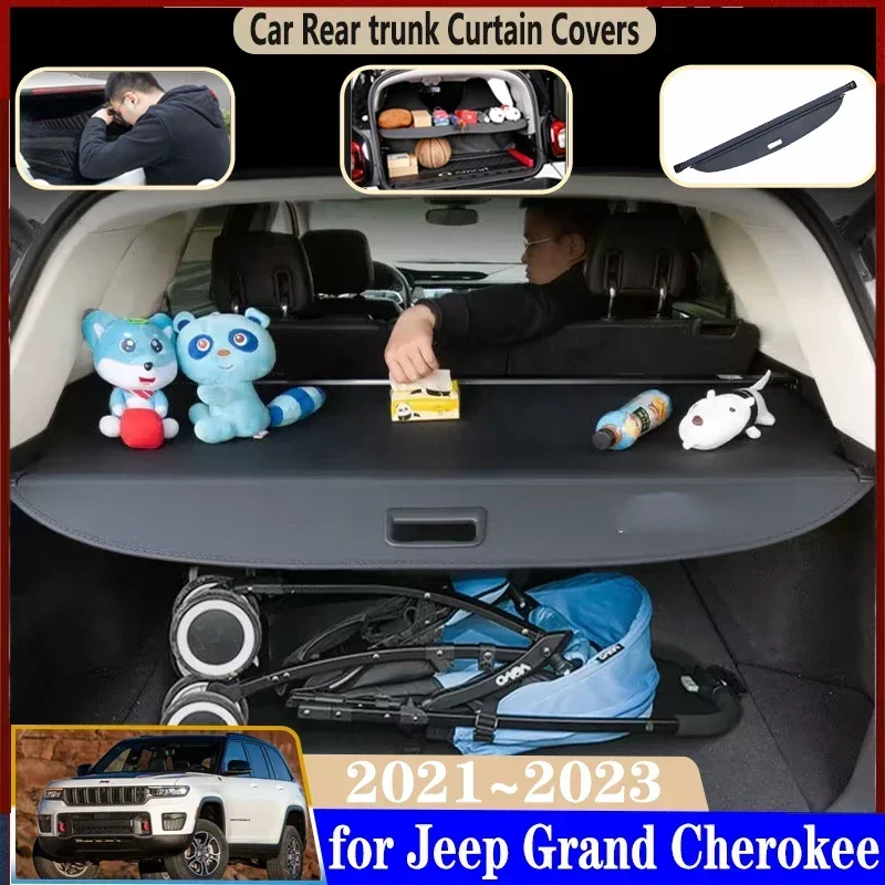 Car Trunk Curtain For Jeep Grand Cherokee & L WL 2021 2022 2023 Dedicated Trunk Rear Curtain Cover Retractable Space Accessories