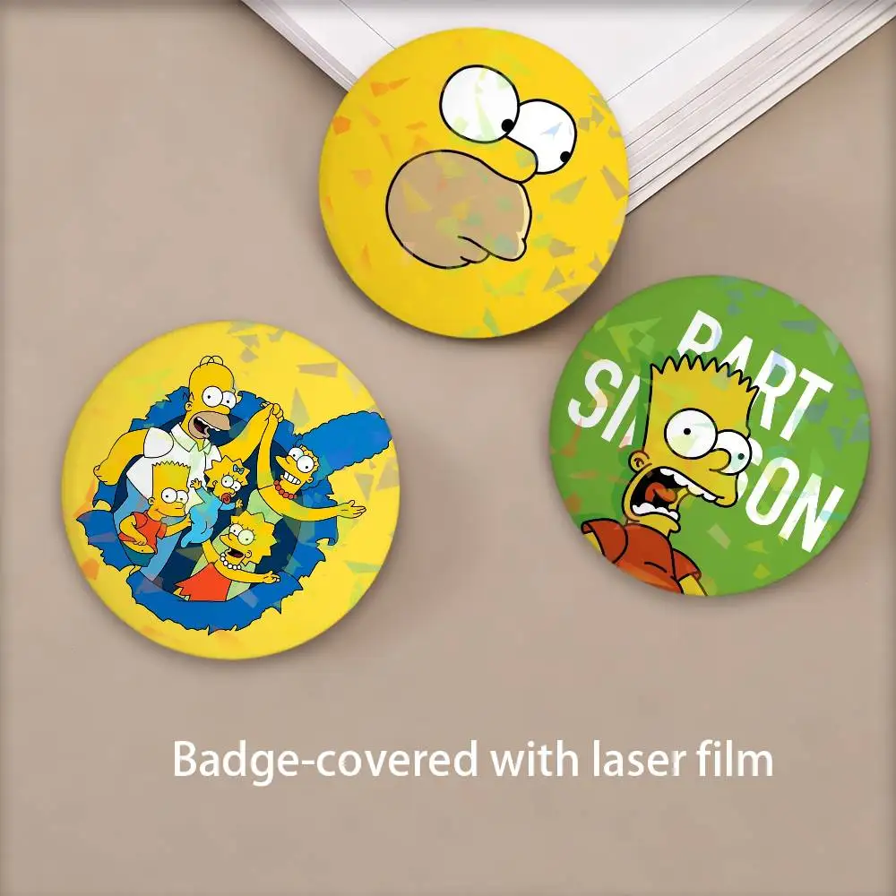 Funny Cartoon The S-SiMPsOnS-S Round Badge for Backpack Accessories Laser Lapel Pins Jewelry Gifts