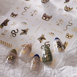 5D Golden Ancient Egypt Style Nail Art Sticker Snake Wolf Eyes Nail Sticker Decals for Manicure Design Bronzing Nail Slider