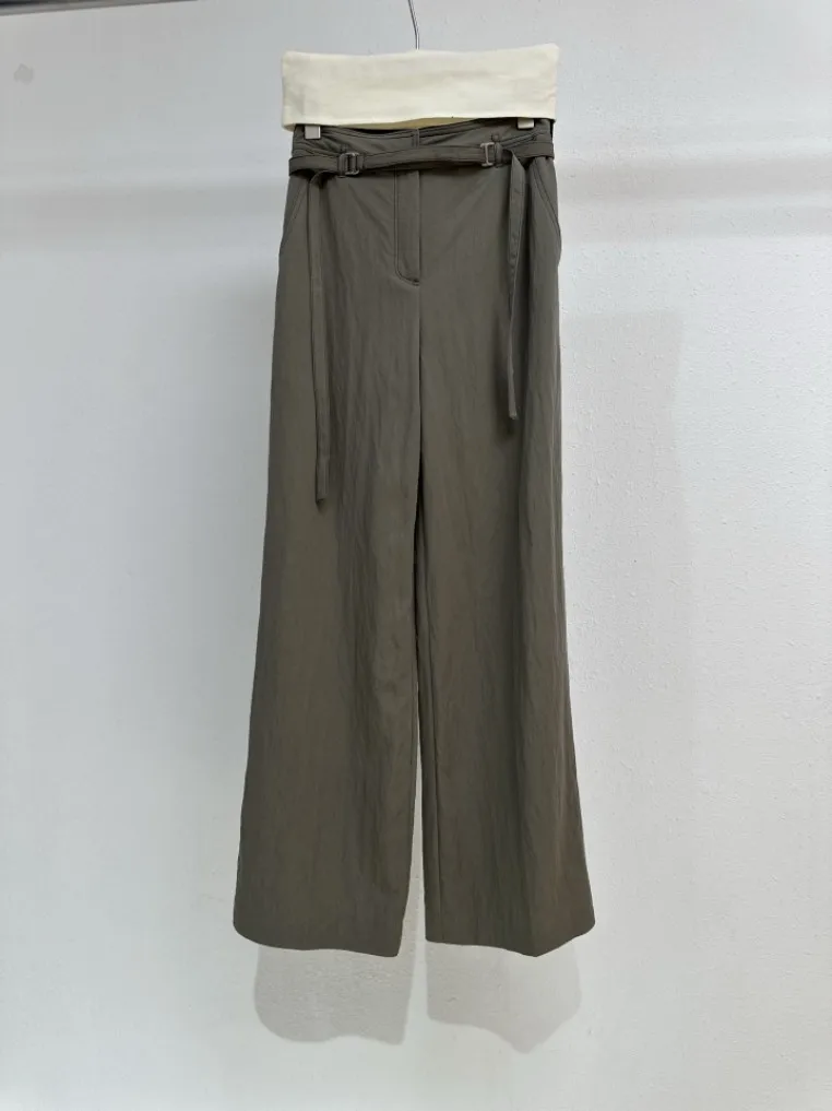 

Casual Loose Elastic Waist Straight Leg Pants Spring 2026 New Korean Sle Simple Ele Daily Match Belted Long Trousers