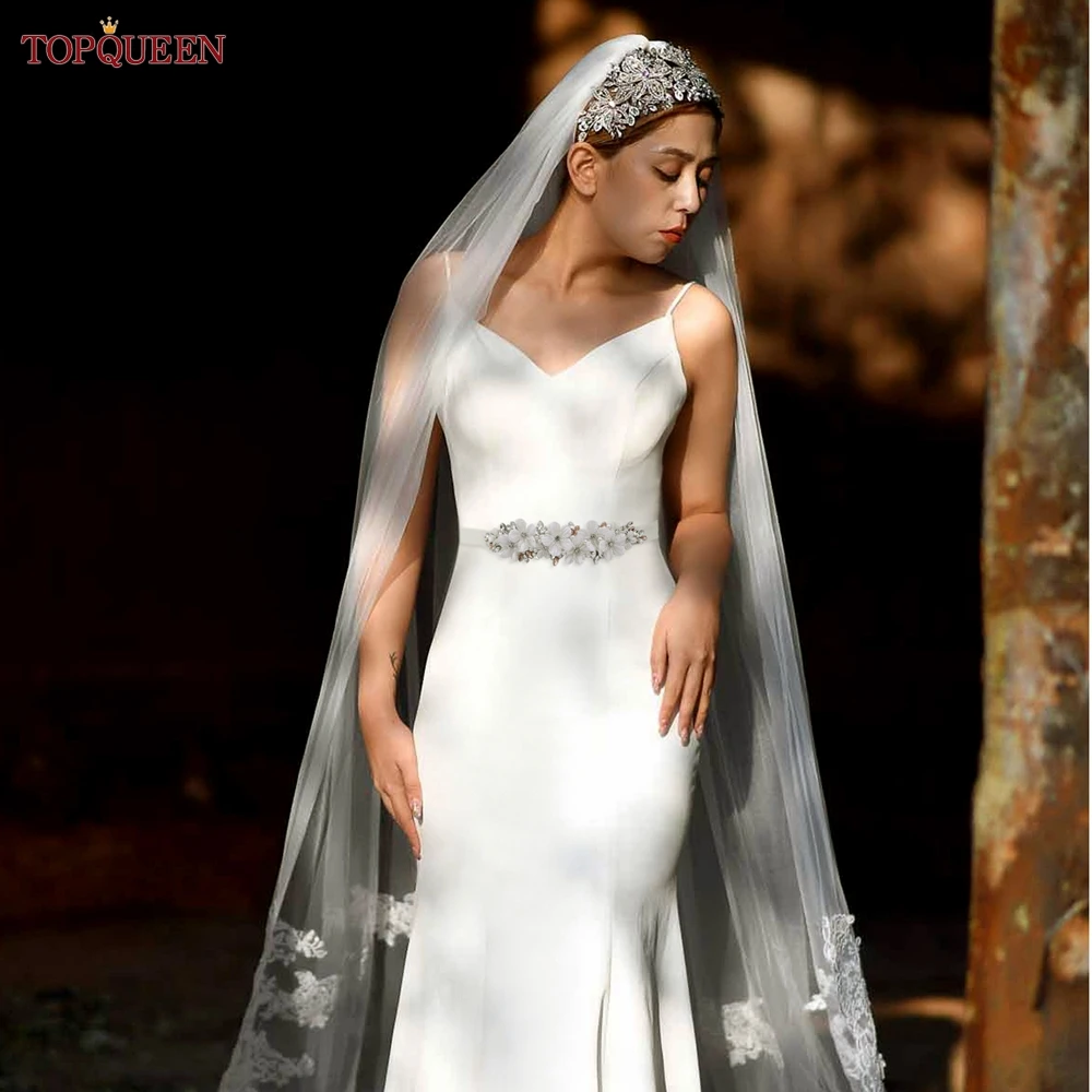 TOPQUEEN S64 New Flower Belt Bridal damigella d'onore accessori da sposa cucire su abito strass Applique abito da festa da donna Sash