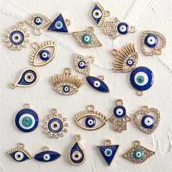Fashion 24pcs/lot Multi-style Blue Eye Hand Rhinestone Charms Pendant DIY Necklace Bracelet For Jewelry Making Accessories