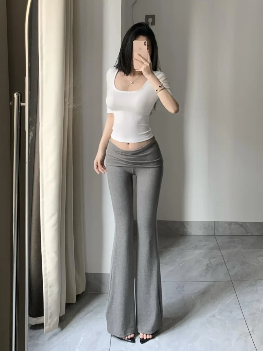 伸縮性のある80cm丈のレディースヨガパンツ、軽量ニット素材、フレア、夏用、ゆったりフィット、カジュアル、スポーツ、スウェットパンツ、ハイウエスト、ロング丈...