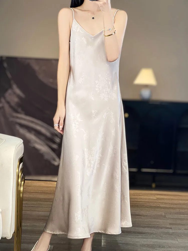 Ele Acetate Satin Embroidered Chiffon Women's Dr A-Line Midi Skirt Casual Office Wear V-Ne Svel Inner Wear