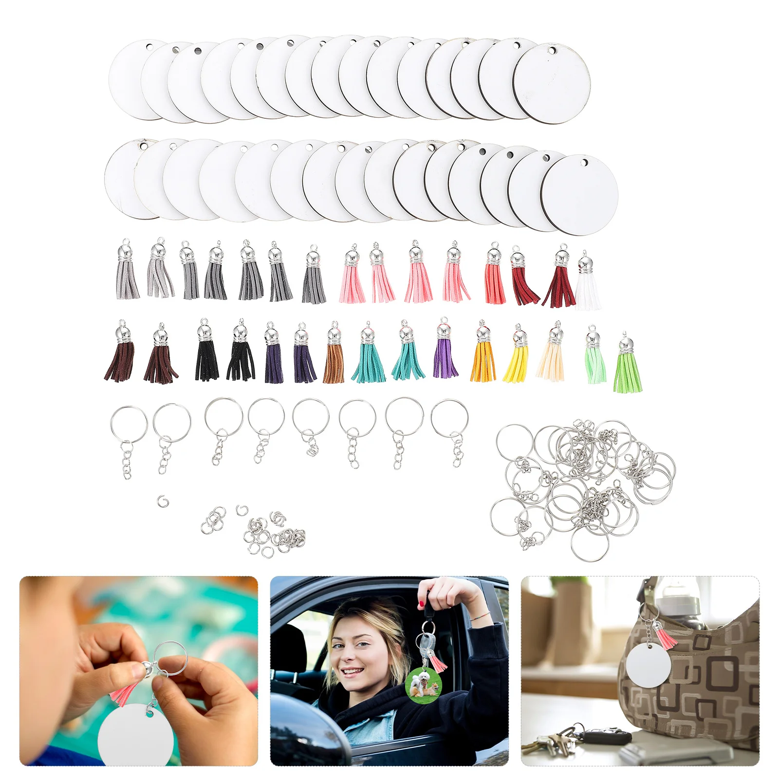 ชุดพวงกุญแจเปล่าสำหรับงานซับลิเมชั่น 1 ชุด สำหรับงาน DIY ทำเครื่องประดับ งานฝีมือ พวงกุญแจแบบถ่ายโอนความร้อน ป้ายเปล่าสำหรับพวงกุญแจ