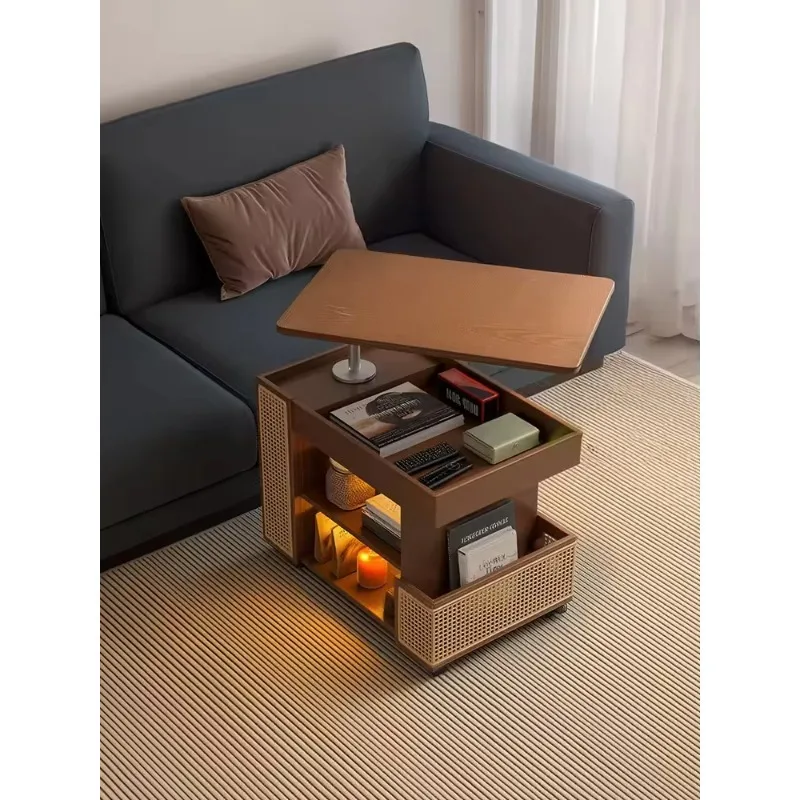 طاولة بجانب السرير لرفع الخشب الصلب، غرفة نوم صغيرة الحجم، غرفة المعيشة، أريكة منزلية، خزانة جانبية، عربة متحركة، طاولة بجانب السرير #6