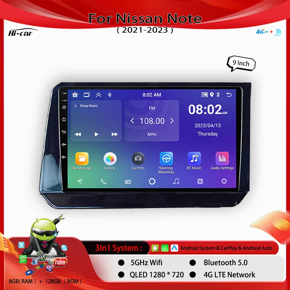 Android 14 2 Din Car Radio for Nissan Note 2021 2022 2023  Android Auto Auto & Wireless Carplay Radio Navi Host Unit  Stereo