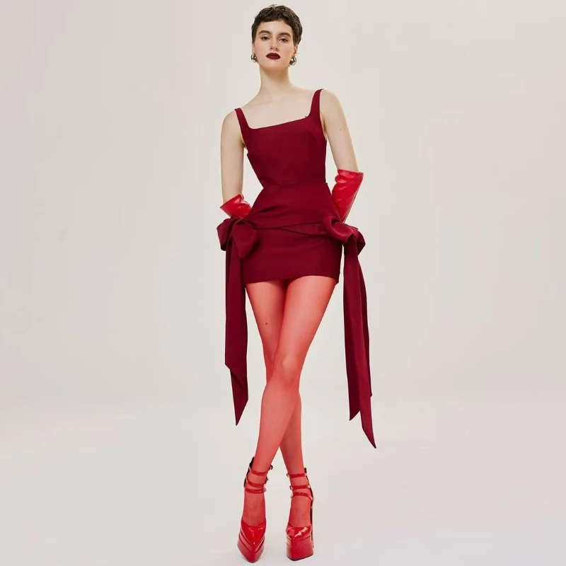 

2026 Autumn/winter New Fashion High-end Dress with A Bow Patchwork Halter Christmas New Year Atmosphere Stylish Strapless Dress