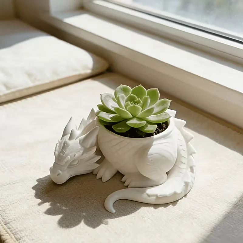 Cute Dragon Shaped Succulent Planter Pot 3D Printed Mini Plant Pot Fairy Tale Dragon Figurine Flower Pot Home Office Windowsill