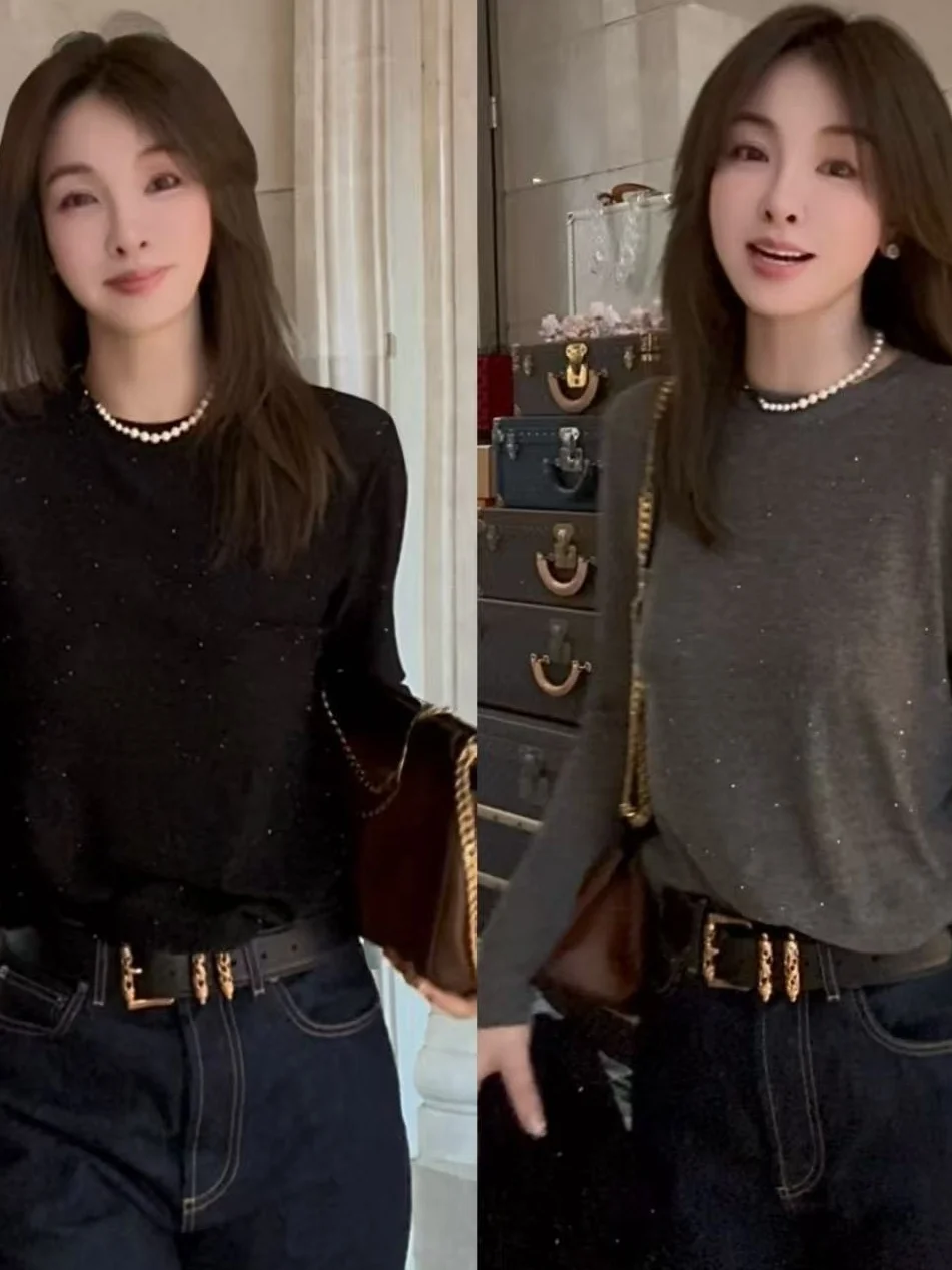 

Soluble Wool round Ne Base irt Fall 2025 New Sle Women's T-irt Other Sle Other Fit Other Material 00%