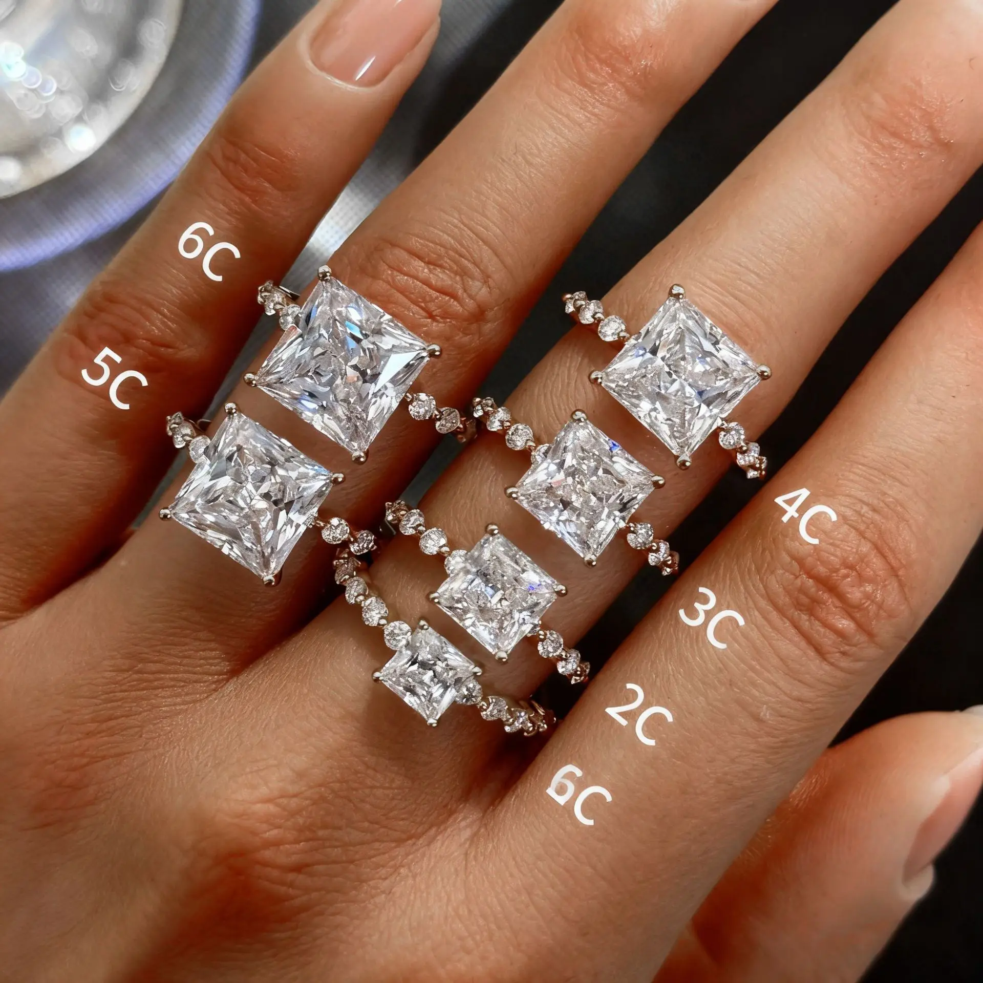 

Butterflykiss New 2-6CT Moissanite Women's Princess Cut Ring S925 Sterling Silver 18K Gold Plated Luxury Diamond Rings For Women